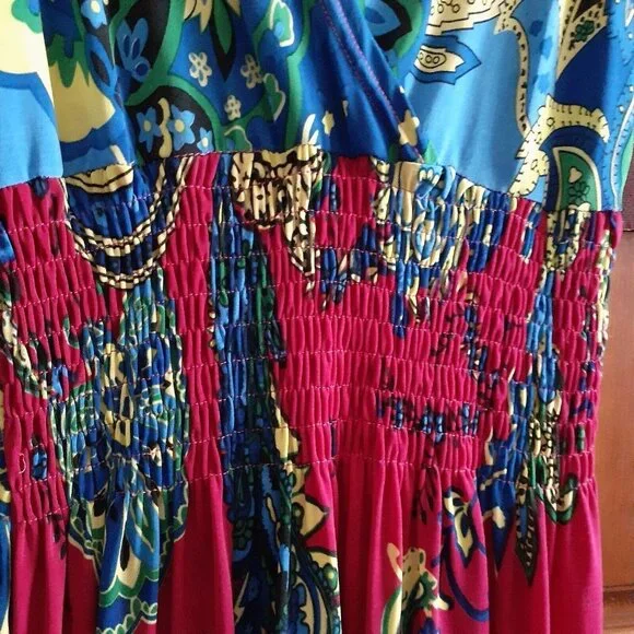 Poolside Dress Summer Smocked Sundress Bright Colors Paisley Sleeveless Crossove